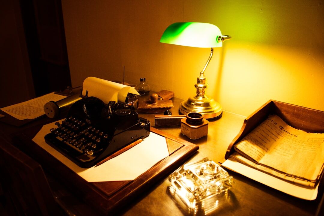mystery writer desk with clues